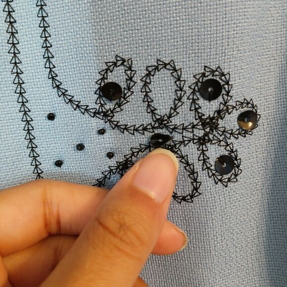 R&K Originals Size 6P Navy/Bluebell Padded Shoulder Embroidered Blazer Jacket - Picture 3 of 9